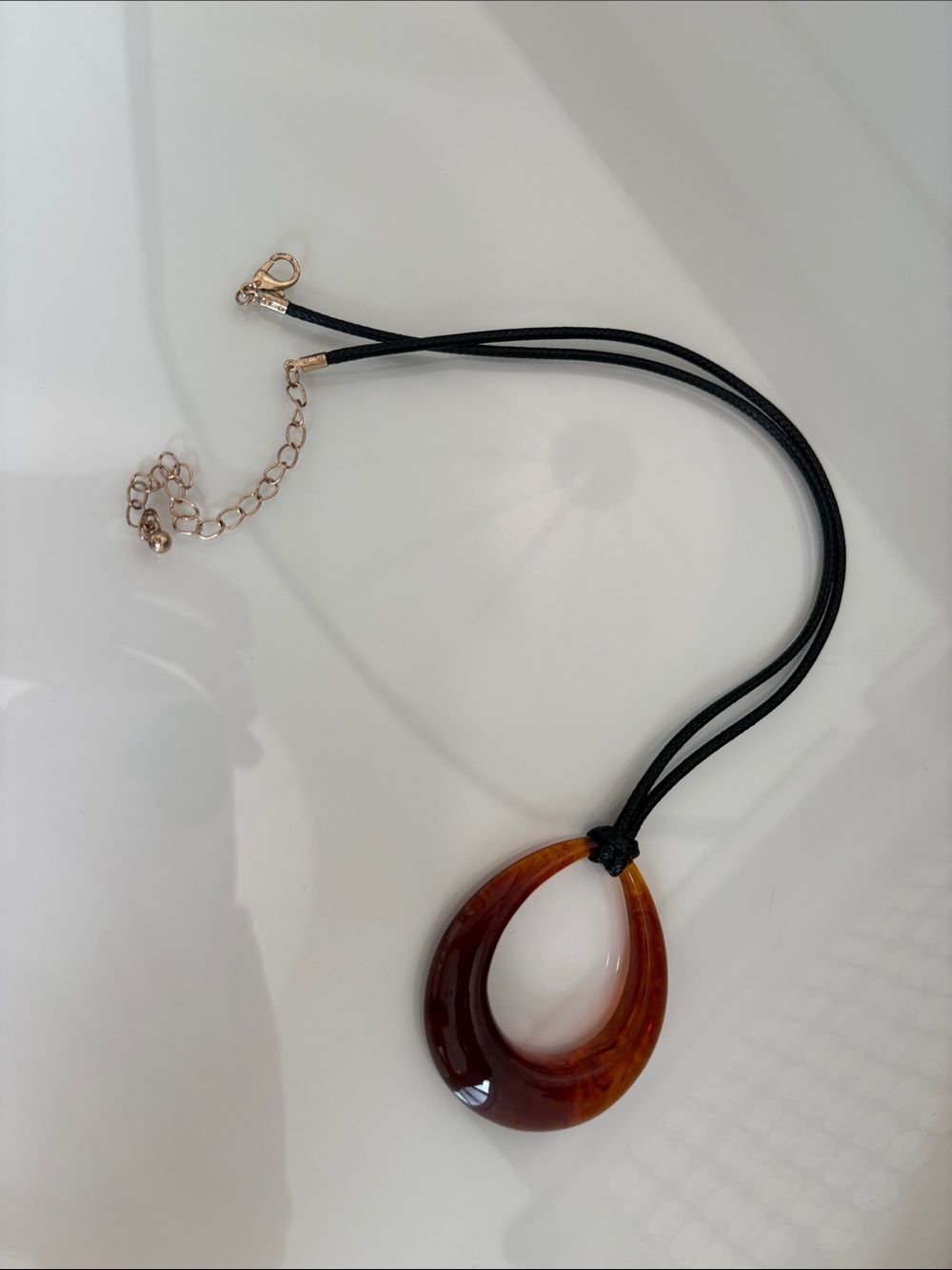 Black Cord Necklace with Amber Teardrop Pendant